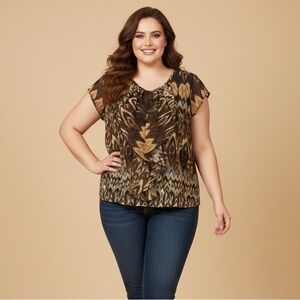 Preswick & Moore Brown and Tan Patterned Blouse